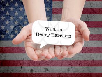 William Henry Harrison written on a speechbubble