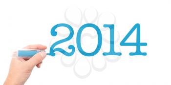 The year of 2014written with a marker