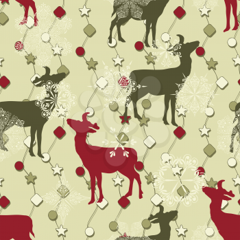 Royalty Free Clipart Image of Christmas Decorations with Reindeer