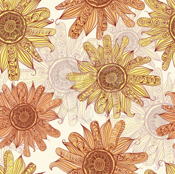 Royalty Free Clipart Image of a Background of Sunflowers