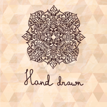vector hand drawn flower  on geometric background, crumpled paper texture, transparency effects