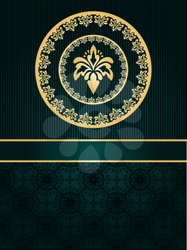 Vector greeting card with golden frame on vintge seamless pattern, seamless pattern in swatch menu