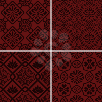 4 Vector seamless floral patterns, indian style, seamless patterns in swatch menu