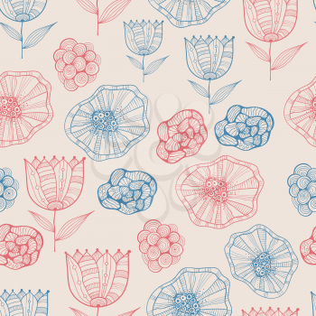 Vector Seamless Doodle Floral Pattern, fully editable eps 10 file with clipping mask and seamless pattern in swatch menu