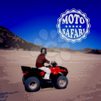 Vector moto safari background and label, fully editable eps 10 file with transparency effects, text based on font cooper Std