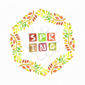 Vector  Spring Wreath,  with Watercolor Branches, hand drawn