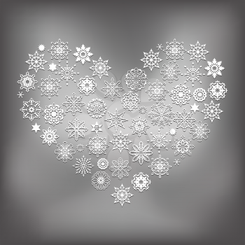 Vector Heart Made of White Snowflakes