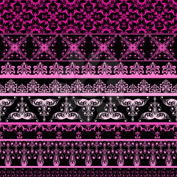 Vector seamless floral retro borders in pink