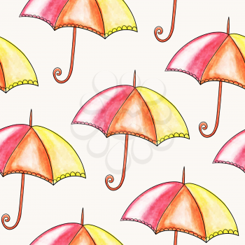Vector Seamless Autumn Pattern with Bright Umbrellas