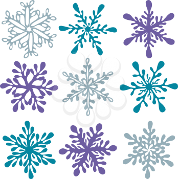 Vector set of 9  winter snowflakes