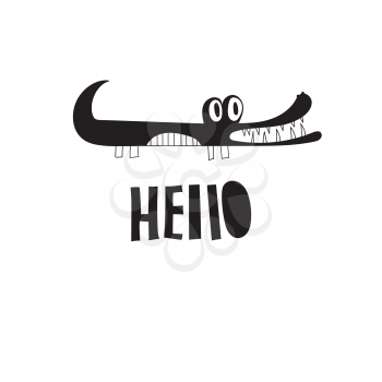 Vector Funny Print with crocodile and Hello. Scandinavian style