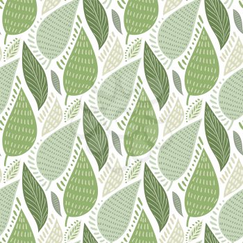 Vector Seamless Tough  Pattern with Leaves. Pastel Green Colours. Spring Pattern