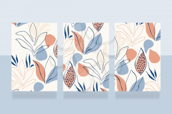 Vector Original Cards with Floral Patterns with Fantastic Plants and Leaves. Original Design for Wallpaper, Pattern, Print, Card etc