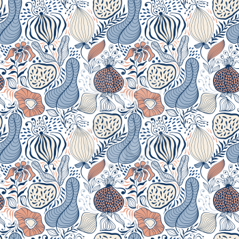 Vector Seamless Tough  Pattern with Fantastic Flowers and Leaves. Original Design for Wallpaper, Pattern, Print, Card etc
