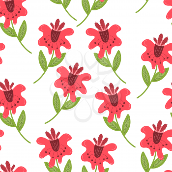 Vector Seamless Pattern Red Flowers . Retro style. Summer Background