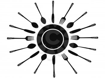 Royalty Free Clipart Image of Cutlery Around a Plate