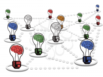 Royalty Free Clipart Image of Brains in Light Bulbs
