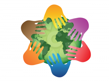 Royalty Free Clipart Image of Hands on the World