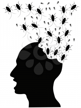 Royalty Free Clipart Image of Bugs Eating a Person's Head