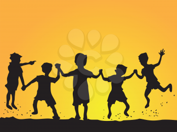 Royalty Free Clipart Image of a Group of Kids Playing