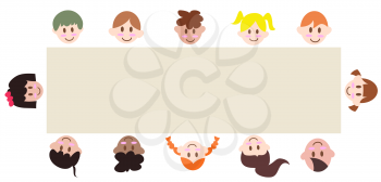 Royalty Free Clipart Image of Children Around a Banner