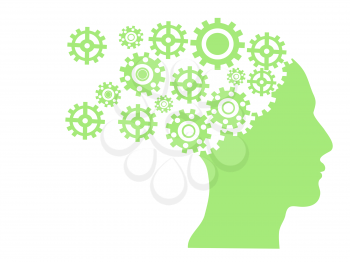Royalty Free Clipart Image of Gears in a Person's Head