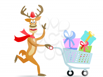 Royalty Free Clipart Image of a Reindeer Shopping for Presents