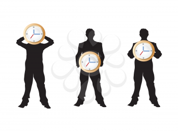 Royalty Free Clipart Image of People Holding Clocks