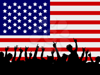 Royalty Free Clipart Image of People By an American Flag