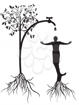 Royalty Free Clipart Image of Watering a Man Tree