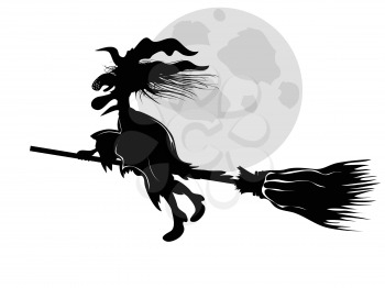 Royalty Free Clipart Image of a Witch on a Broomstick