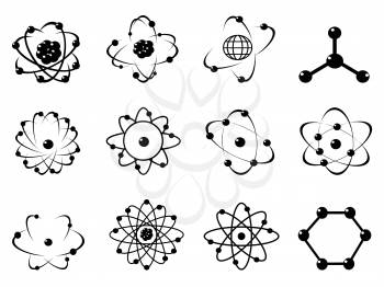 simple black atomic icons on white background	