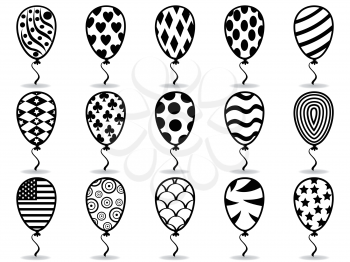 isolated black pattern balloon icons on white background 	