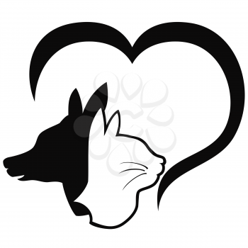 isolated Dog and cat with heart from white for pets design