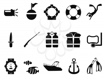 isolated black diving icons set from white background