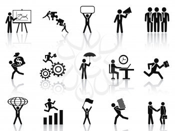 isolated black working businessman icons set from white background