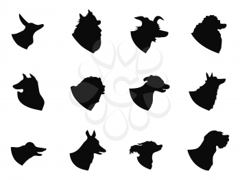 isolated black dog head icons from white background