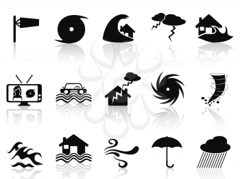 isolated black storm icons set from white background