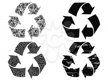 isolated 4 styles of black recycling symbol on white background