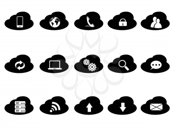 isolated black cloud icons set from white background