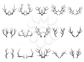 isolated deer horns silhouettes on white background