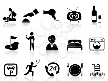 isolated black hotel service icons set from white background