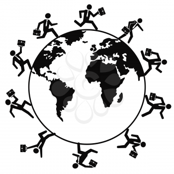 isolated a group of business people running around the world from white background