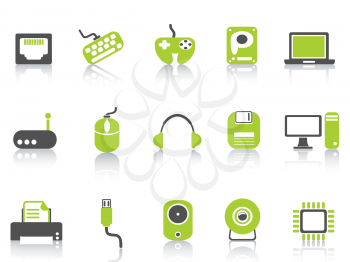 isolated computer device icons set ,green series from white background