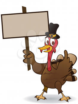 isolated thanksgiving turkey Holding A Blank Sign on white background 