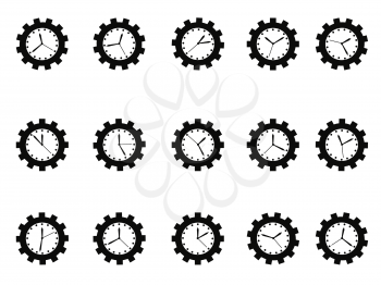 isolated gear clock icons set on white background