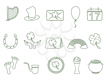 isolated green st patrick's day outline icon set from white background