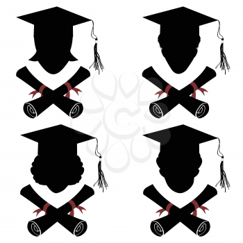 isolated graduated people head with diploma icon from white background