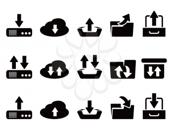 isolated black download and upload icons set from white background