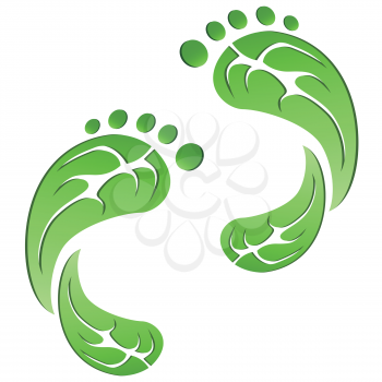 isolated green leaf carbon eco footprints on white background